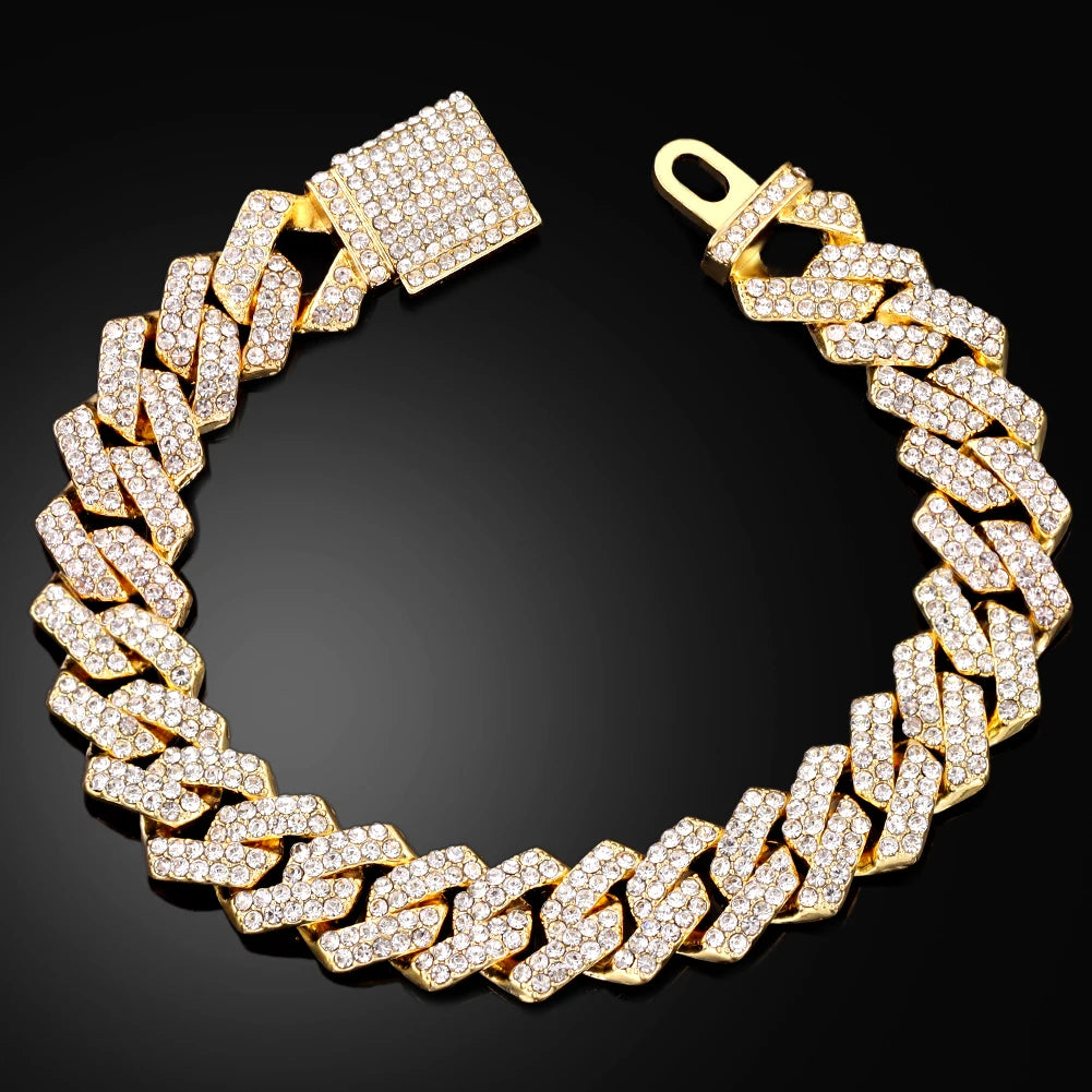Bracelet Cuban Link 14MM pour Homme & Femme – Chaîne Miami Grosse Maille avec Strass, Style Hip-Hop Punk, Bijou Cadeau Tendance