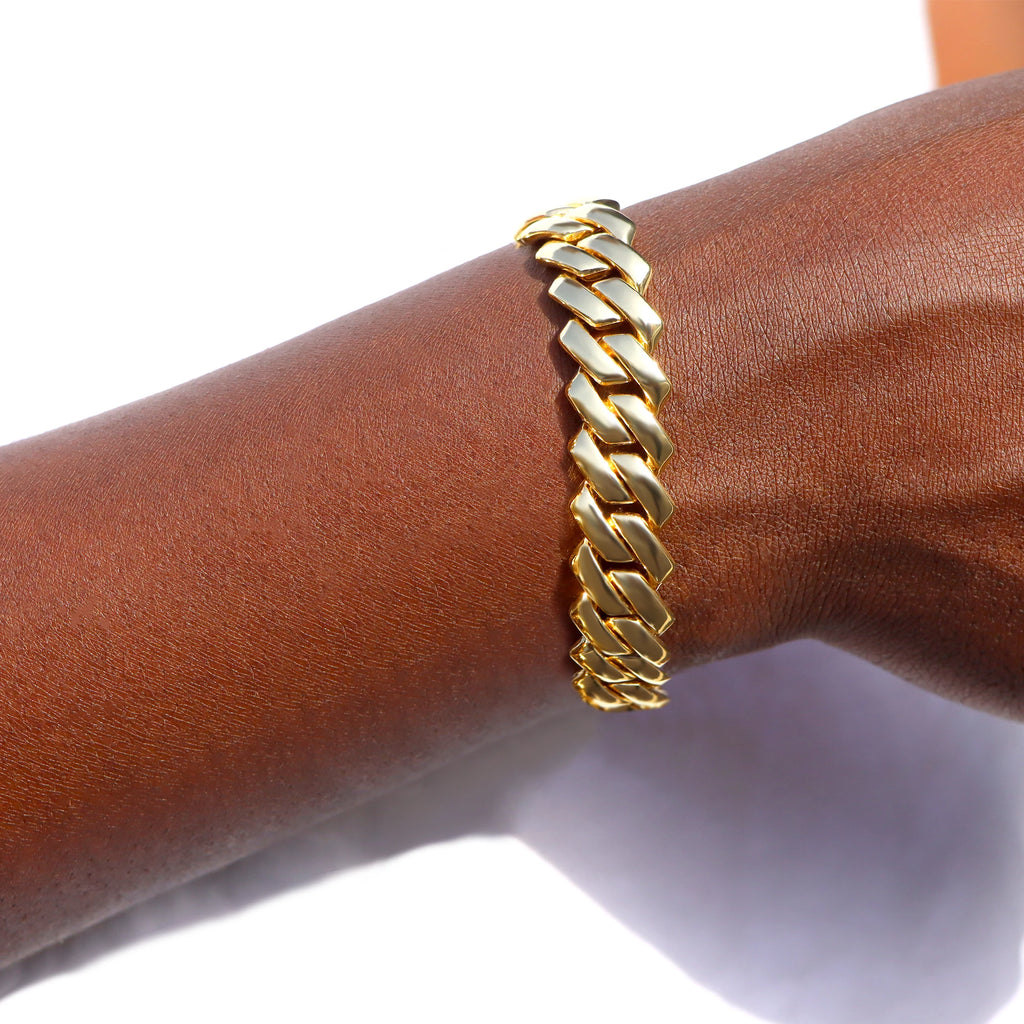Bracelet Cuban Link 14MM pour Homme & Femme – Chaîne Miami Grosse Maille avec Strass, Style Hip-Hop Punk, Bijou Cadeau Tendance