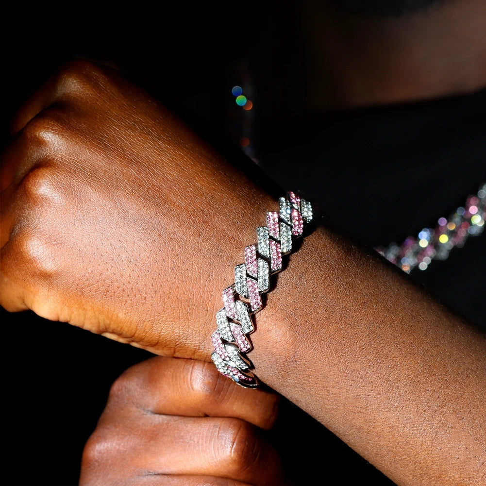 Bracelet Cuban Link 14MM pour Homme & Femme – Chaîne Miami Grosse Maille avec Strass, Style Hip-Hop Punk, Bijou Cadeau Tendance