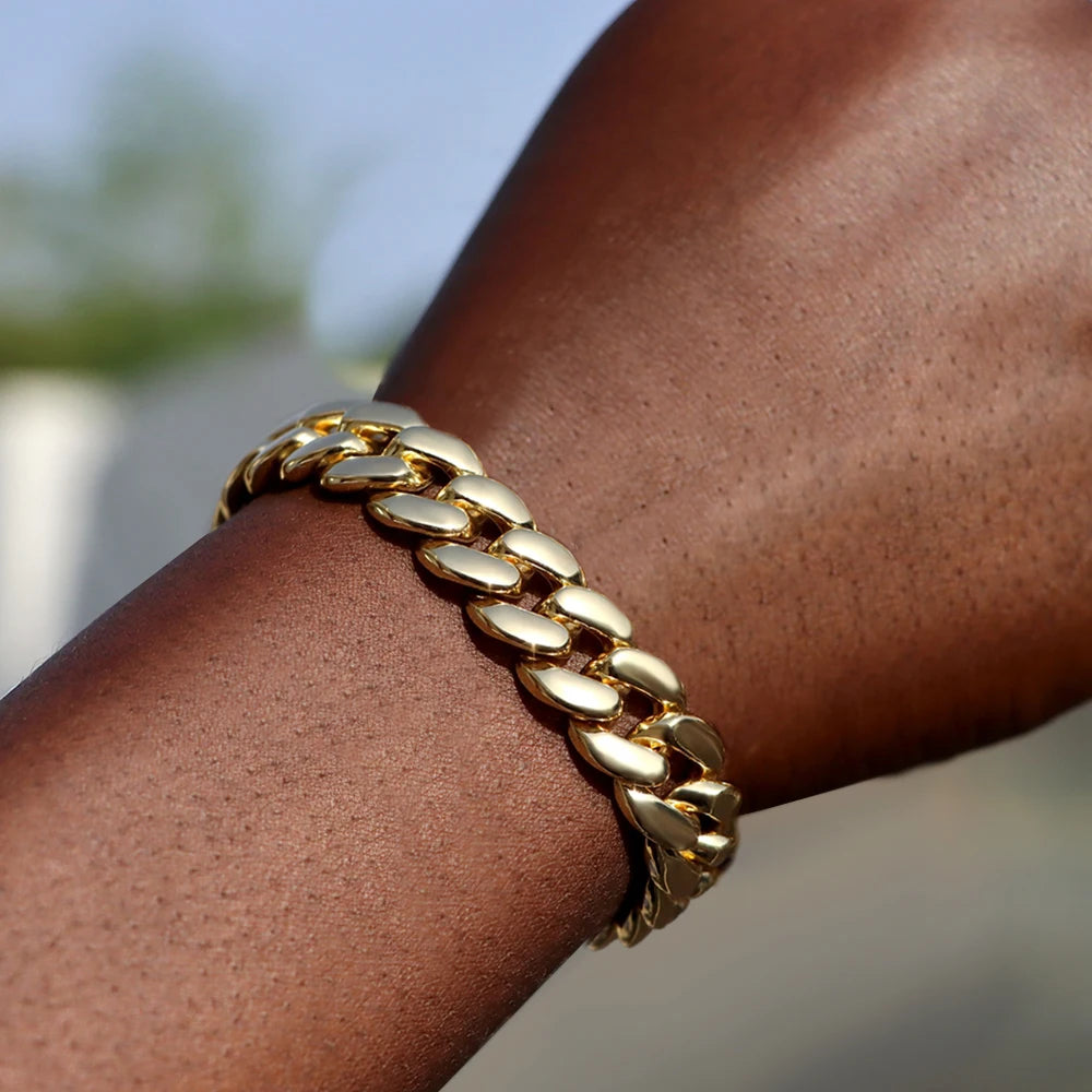 Bracelet Cuban Link 14MM pour Homme & Femme – Chaîne Miami Grosse Maille avec Strass, Style Hip-Hop Punk, Bijou Cadeau Tendance