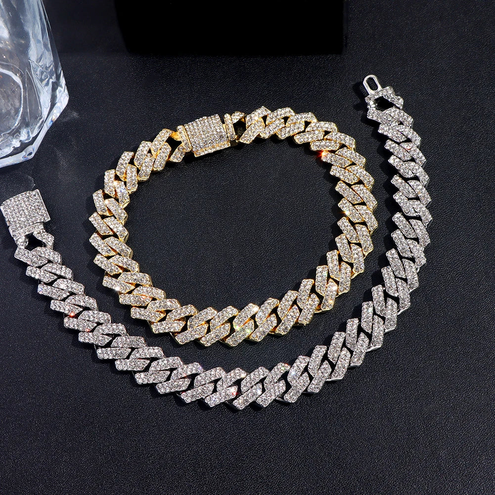 Bracelet Cuban Link 14MM pour Homme & Femme – Chaîne Miami Grosse Maille avec Strass, Style Hip-Hop Punk, Bijou Cadeau Tendance