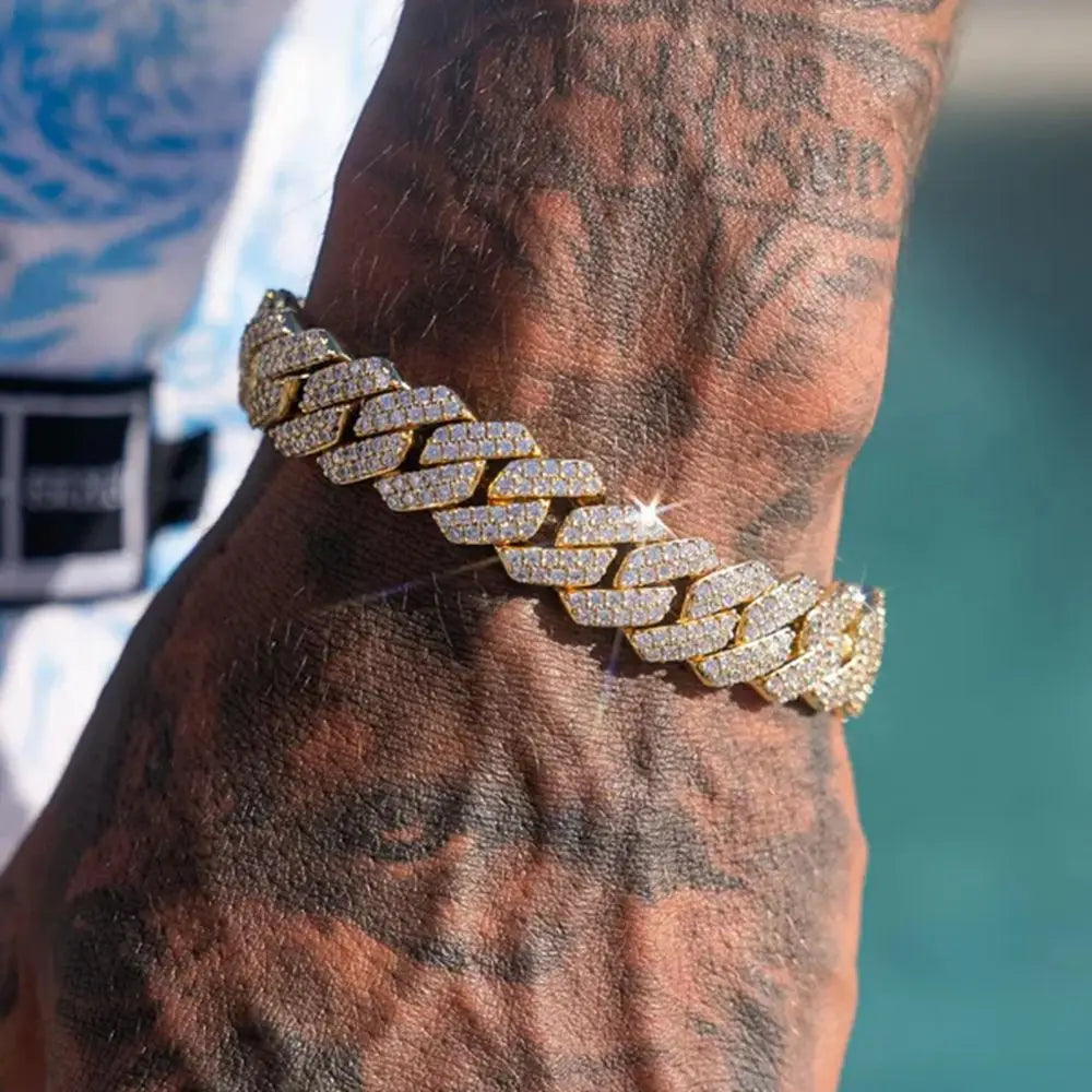 Bracelet Cuban Link 14MM pour Homme & Femme – Chaîne Miami Grosse Maille avec Strass, Style Hip-Hop Punk, Bijou Cadeau Tendance
