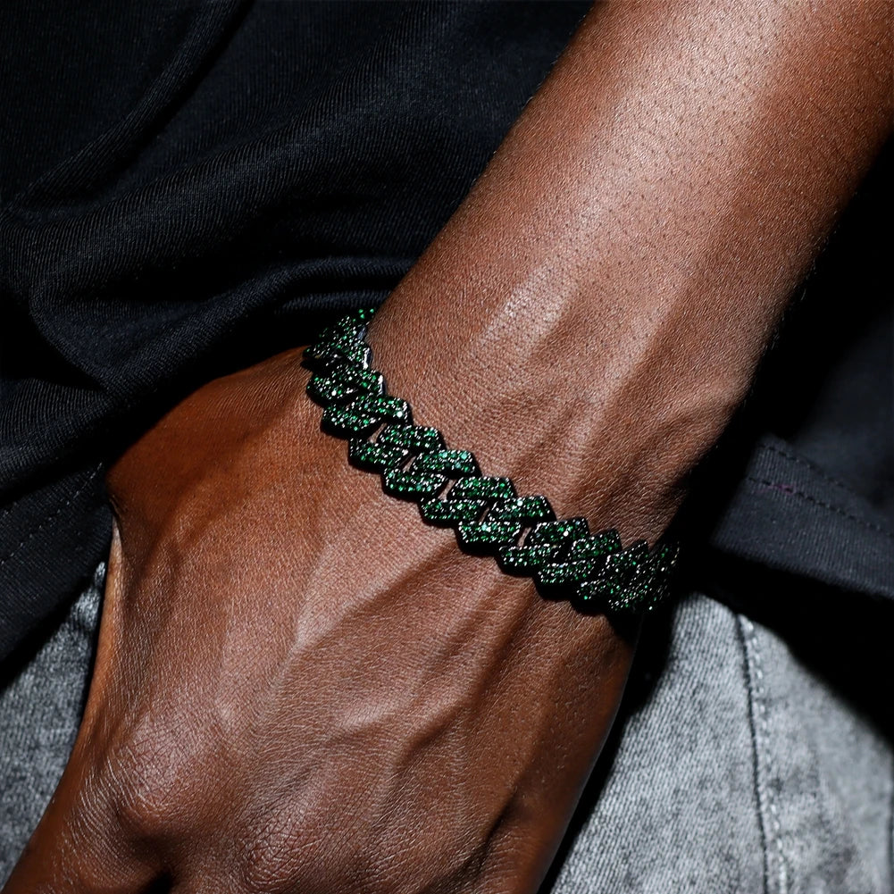 Bracelet Cuban Link 14MM pour Homme & Femme – Chaîne Miami Grosse Maille avec Strass, Style Hip-Hop Punk, Bijou Cadeau Tendance