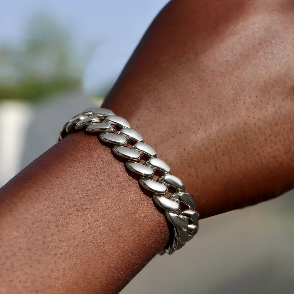 Bracelet Cuban Link 14MM pour Homme & Femme – Chaîne Miami Grosse Maille avec Strass, Style Hip-Hop Punk, Bijou Cadeau Tendance