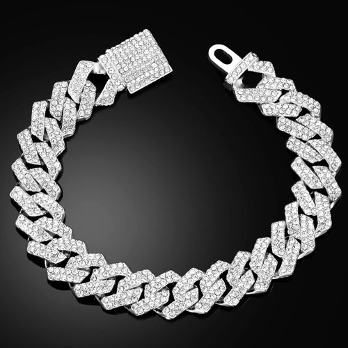 Bracelet Cuban Link 14MM pour Homme & Femme – Chaîne Miami Grosse Maille avec Strass, Style Hip-Hop Punk, Bijou Cadeau Tendance